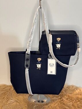 Navy Bear Tote with Matching Pouch - Women Bags
